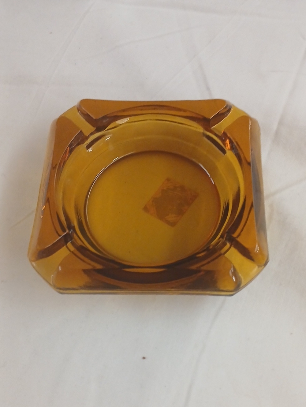 Amber Glass Square Ashtray - Brown Glass Accent